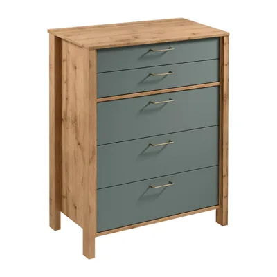 Produktbild von AX LIVING Kommode mit Schubladen Iseonia K5S 90cm, Eiche Wotan & Green
