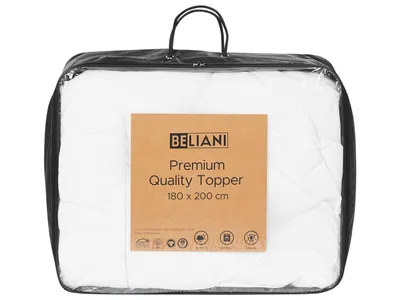 Produktbild von BELIANI Matratzentopper Weiß Mikrofaser 180 x 200 cm Antiallergisch Weich Waschbar mit Befestigung Matratzenschoner Matratzenauflage für Doppelbett