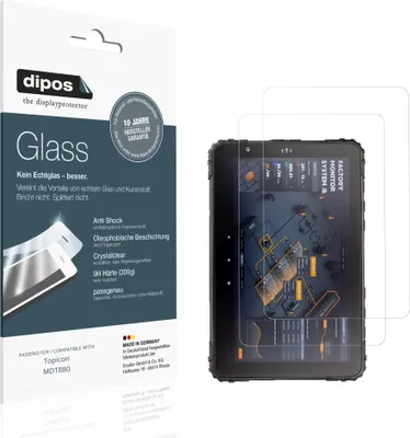 Produktbild von 2x Schutzfolie für Topicon MDT880 - Anti-Shock 9H Folie dipos Glass Kunststoffglas