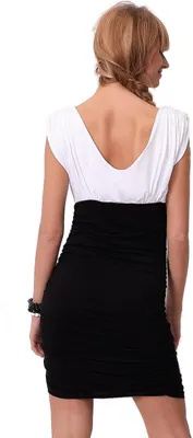 Produktbild von Damen Kleid Dress V-Ausschnitt Raffungen; Weiß-Schwarz S/M 36/38