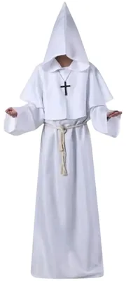 Produktbild von Mittelalterlicher langer Umhang für Kostüme - Mönch-, Priester- und Zauberergewand - Baumwolle - Uni - Größe XXL - Weiß