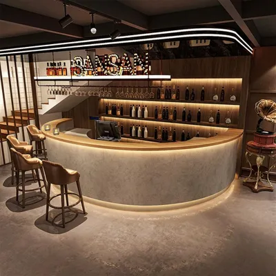 Image de Comptoir de bar avec arc de cercle,comptoir d'accueil rond,comptoir de caisse pour café,devanture d'hôtel,comptoir de caisse pour restaurant,comptoir de bar,gris 180x60x100cm