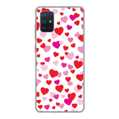 Produktbild von MuchoWow® Handyhülle Schutzhülle Hülle für Samsung Galaxy A71 Eine Illustration mit bunten Herzen Silikon Softcase Handy Hülle - Kartenbesitzer