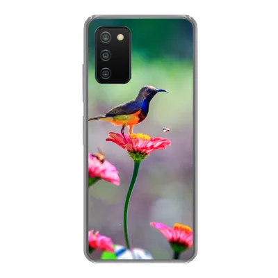 Produktbild von MuchoWow® Handyhülle Schutzhülle Hülle für Samsung Galaxy A03s Nahaufnahme eines Kolibris auf rosa Blüten Silikon Softcase Handy Hülle - Schutz