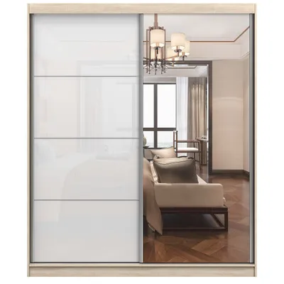 Produktbild von Schwebetürenschrank Kleiderschrank Schrank Garderobe Spiegel Multi 35 - 180 cm (Sonoma/Weiß) + Spiegel