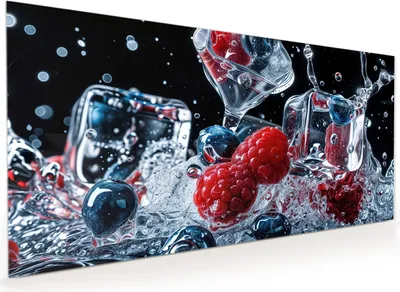 Produktbild von Küchenrückwand Spritzschutz Glas mit Motiv Beeren Eiswürfel 40 x 40 cm