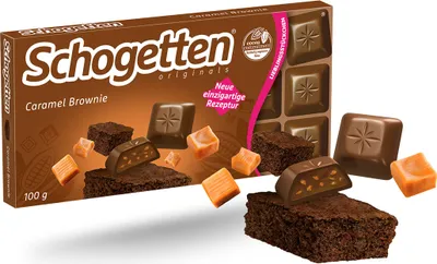 Produktbild von Schogetten Caramel Brownie mit Füllung und Kakaokeks Stücke 100g