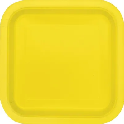 Produktbild von 14 Pappteller mit eckigem Design in Neon-Gelb, ca. 22,8 cm Durchmesser