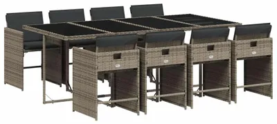Produktbild von vidaXL 9-tlg. Garten-Essgruppe mit Kissen Grau Poly Rattan