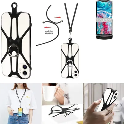 Produktbild von K-S-Trade 3in1 Handykette Handyband Handykordel Halsband Smartphone-Ring Handy-Ring kompatibel mit Motorola Razr 2019 Fingerhalterung Handyring