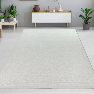 Immagine prodotto di Elegante tappeto riciclato con motivo ornamentale elegante struttura alta-bassa di facile manutenzione color crema Dimensioni - 140 x 200 cm