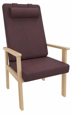 Productafbeelding van Zorgstoel Alexandra met armleuningen – Comfortabele fauteuil voor senioren met armleuningen, geschikt voor zorg en wonen. Bekleding: Stof Kariba, kleur bordeaux. Bodemglijders: Kunststof, wit