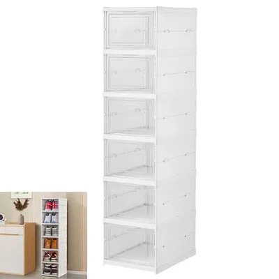 Produktbild von Schuhschränke, Kunststoff-Schuhorganizer, 6-stufiges faltbares Schuhregal, Transparenter Schuh-Organisator, keine Montage erforderlich,25.5x34.5x105cm