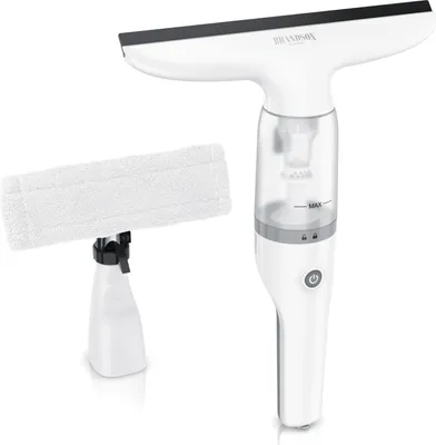 Produktbild von Brandson Akku-Fenstersauger Fensterreiniger inkl. Sprühflasche mit Wischbezug, 28 cm Saugdüse, Laufzeit ca. 30 minuten, für Fenster Duschkabine Spiegel, 2200 mAh