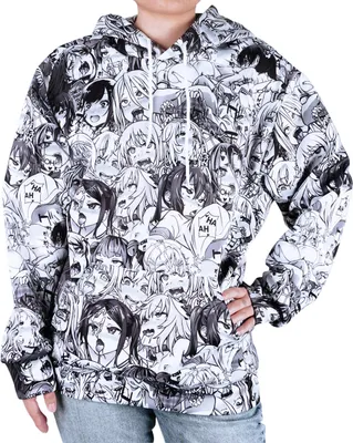 Produktbild von Ahegao Kapuzenpullover mit Reißverschluss | Manga Hoodie | Schwarz / Weiß | Größe: S