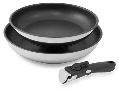 Produktbild von KOPF Pfannenset Pro Click 3-teilig 24 / 28 cm induktionsgeeignet (Edelstahl, ILAG Ultimate) inkl. abnehmbarer Griff