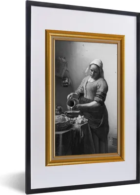 Produktbild von MuchoWow® Gerahmtes Poster Milchmädchen - Vermeer - Rahmen - Gold 40x60 cm - Poster mit Schwarzem Bilderrahmen Wandposter Rahmen Foto Bilder - Poster in Rahmen