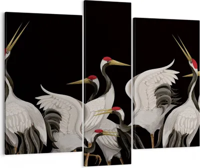 Produktbild von Bild auf Leinwand - Leinwandbild - 3 Teile - Kraniche Vögel Grafiken - 95x80cm - Wand Bild - Wanddeko - Wandbilder - Leinwanddruck - Bilder - Wanddekoration - Leinwand bilder - Wandbild - CB95x80-4748