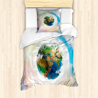 Produktbild von ABAKUHAUS Erde Mantele, Vibrant Planet Kontinente, Milbensicher Allergiker geeignet mit Kissenbezügen, 135 cm x 200 cm - 80 x 80 cm, Mehrfarbig