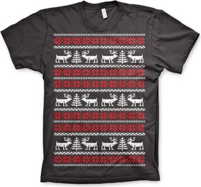 Produktbild von Christmas Knit Pattern White/Red T-Shirt - X-Large - Dark-Grey