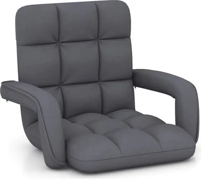 Obrázek produktu pro Podlahová herní židle COSTWAY pro dospělé s opěradlem, 6stupňová nastavitelná podlahová židle s područkami, vnitřní podlahová pohovka šedá