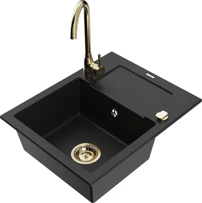 Produktbild von Mexen Enzo 1 Becken-Granitspüle mit Abtropffläche und Mischbatterie Telma, Schwarz - 6506-77-670200-50
