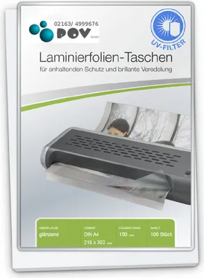 Produktbild von Laminierfolien A4 (216 x 303 mm), 2 x 150 mic, glänzend, mit UV Filter