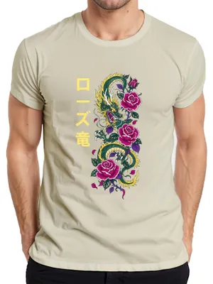 Produktbild von ローズ竜 Japanischer Drache Rosen Tattoo Rose Japan Y2K Irezumi Asia Herren T-Shirt, Natur, L