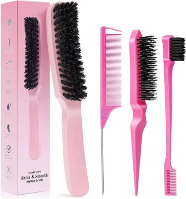 Imagen del producto de Set de cepillos de cerdas de cerdo, 4 unidades, apto para todo tipo de cabello, reduce el encrespamiento