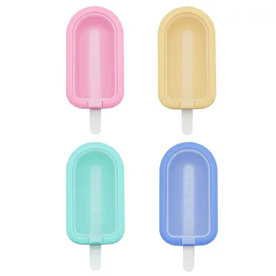 Produktbild von 4er Set Silikon Eisformen – BPA-frei, wiederverwendbar, mit Deckel – DIY Eis am Stiel in Blau, Pink, Grün, Gelb