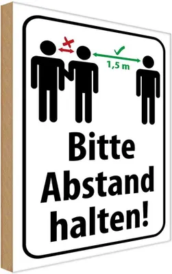 Produktbild von vianmo Holzschild 40x30 cm bitte Abstand halten 1.5 m Warnschild Hinweisschild