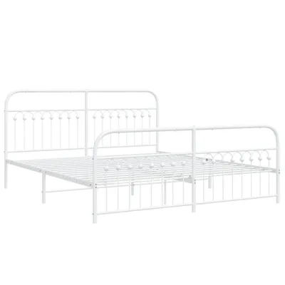 Image de Cadre de lit métal sans matelas et pied de lit blanc 183x203 cm