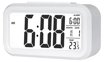 Digitalwecker LCD 12/24h mit Datum & Temperatur, weiß