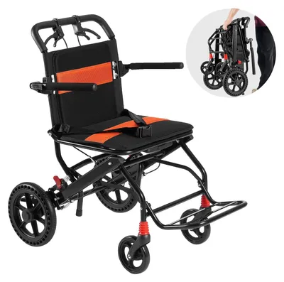 Obrázok produktu pre Invalidný vozík VEVOR, ľahká hliníková transportná stolička pre dospelých, ľahko sa skladá, zadné sklopné podrúčky, bezpečný samobrzdiaci systém, šírka sedadla 18", nosnosť 220 kg