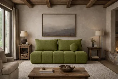 Produktbild von Kaiser Möbel Sofa mit Schlaffunktion und Bettkasten, Schlafsofa, Chenille-Stoff Flow, Olive, PIANO