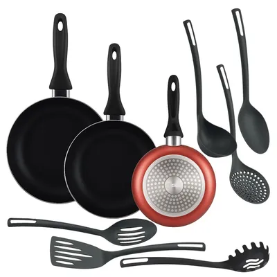 Topfset 3-tlg. Ø 16/20/24 cm, Alu, Kupfer-Metallic + 6 Küchenhelfer