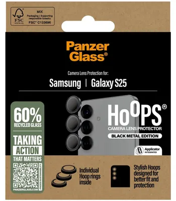 Produktbild von PanzerGlass ® Hoops® Kameraschutz Schwarz Samsung Galaxy S25, Samsung, Samsung - Galaxy S25, Trockene Anwendung, Kratzresistent, Schockresistent, Schwarz, 1 Stück(e)