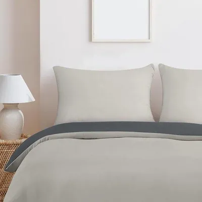 Productafbeelding van Beddengoedset - Zachte microvezel dekbedovertrek 200x200 cm met kussenslopen 50x75 cm - Beddengoedset - Donkergrijs en lichtgrijs