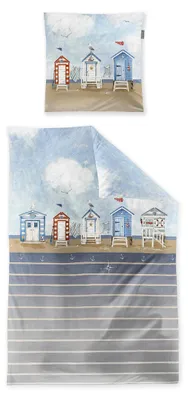 Produktbild von Irisette Wave Mako-Satin Bettwäsche 135x200 Strandhaus Ufer Streifen blau 8650-20
