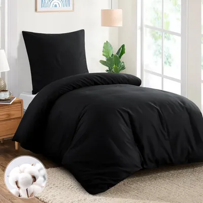 Obrázek produktu pro Sada povlečení z bavlny, černá, rozměr 155x220 cm, včetně povlaků na polštáře 80x80 cm se zapínáním na zip