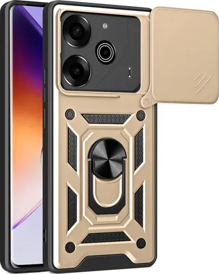 Produktbild von Hülle für Tecno Pova 6 Pro Magnetische Ring Ständer Halter Dia Kameraschutz TPU Bumper Silikon Schutzhülle Gold