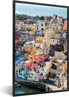 Produktbild von MuchoWow® Gerahmtes Poster Haus - Wasser - Sommer - Neapel 60x90 cm - Poster mit Schwarzem Bilderrahmen Wandposter Rahmen Foto Bilder - Kunst