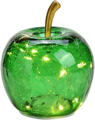 Produktbild von LED Dekolampe Apfel Glas 10er LED Lichterkette Timer Ø11cm dunkelgrün