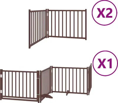Image de vidaXL Porte pour chien 8 pcs. avec porte Pliable Marron 640 cm Bois de peuplier