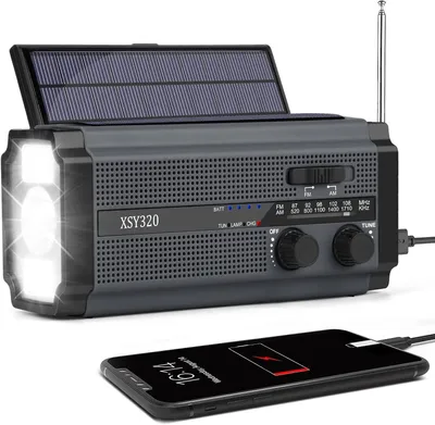 Produktbild von Solar Radio, Tragbar Kurbelradio Dynamo Radio mit AM/FM, Eingebaute 5000mAh Wiederaufladbare, 3 Modi LED Taschenlampe,SOS-Alarm für Notfall Ourdoor