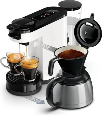 Produktbild von Philips Senseo® Switch 2-in-1 Pad und Filter Kaffeemaschine mit Thermo Kanne + Intensitätsregler, Weiß (HD6592/04)