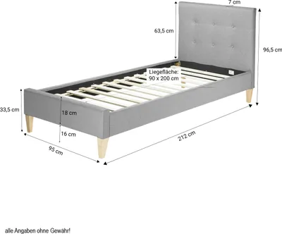 Produktbild von Homestyle4u Polsterbett 90x200 mit Lattenrost Einzelbett Jugendbett Grau Bettgestell