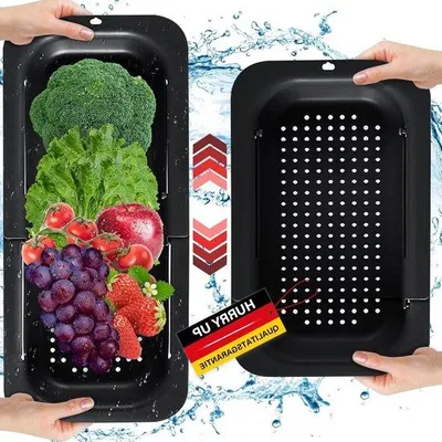 Zdjęcie produktu dla Wysuwany durszlak do zlewu - wielofunkcyjny durszlak do mycia i odcedzania - warzywa owoce makaron - 2 sztuki (34,5-48 cm, czarny)