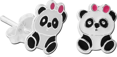 Produktbild von viva-adorno 1 Paar Mädchen Ohrringe Ohrstecker 925 Silber Panda Bären Emaille Schwarz Weiß Z533.D14