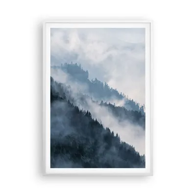 Produktbild von Gerahmtes Poster - Weißer Rahmen - Berge Nebel Bäume - 70x100 cm - Wand Bild - Wanddeko - Wandbilder - Kunstposter - Wandposter - Bilderrahmen - Bilder - Kunstdruck - Wanddekoration - P2WPA70x100-4429